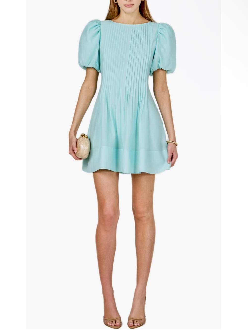Endless Rose Puff Sleeve Aqua Blue Pintuck Pleat Mini Dress size Medium NEW